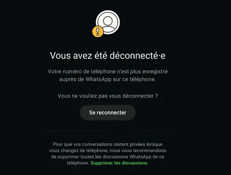 Déconnexion de compte whatsApp Business