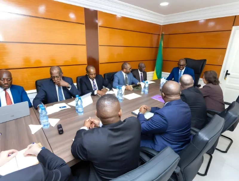 Thierry Minko, ministre de l'économie et une délégation du FMI