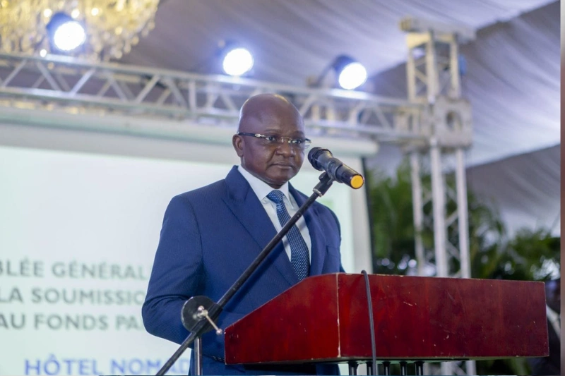  Le ministre Adrien Mougougou, lors de son adresse. © DR