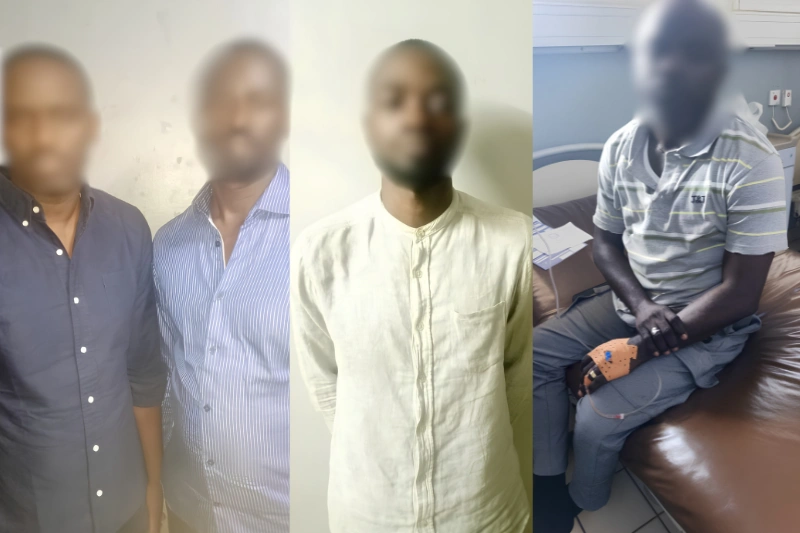 Les trois arnaqueurs présumés opérant sur le réseau Airtel money entre Libreville et Franceville, qui ont été écroués à la maison d’arrêt de Yené. En attendant peut-être le quatrième.
