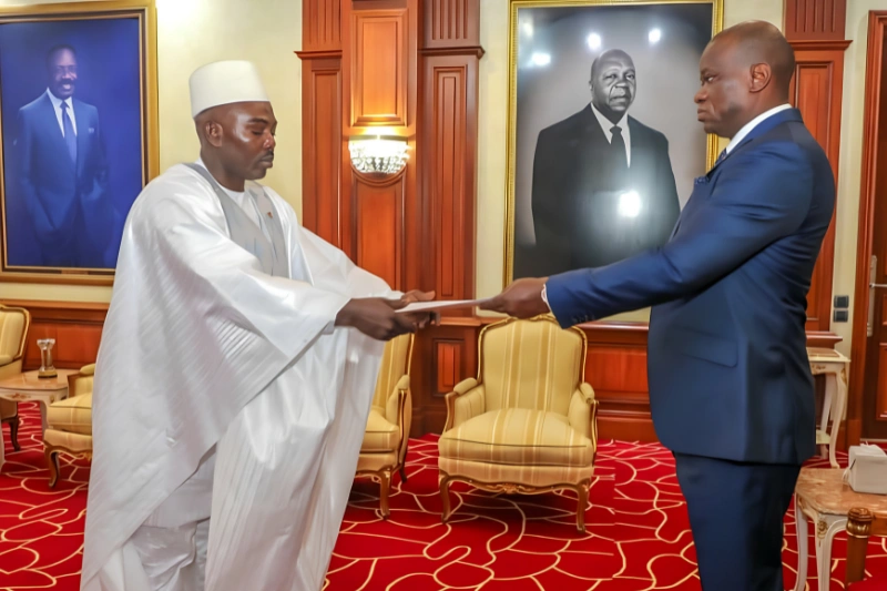 Brice Clotaire Oligui Nguema, président du Gabon et Daouda Soumah, l’ambassadeur de Guinée