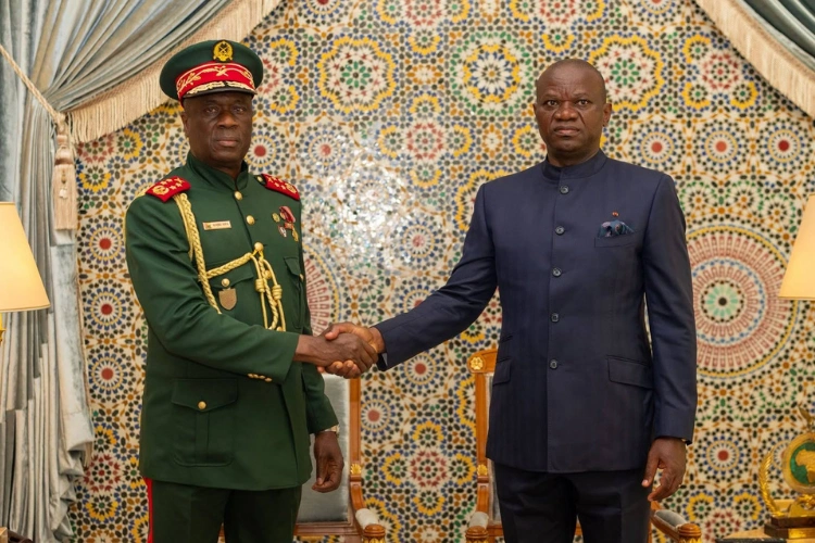 Les chefs d’État de la Guinée-Bissau, Horta Inta-A Na Man (à gauche) et du Gabon, Brice Clotaire Oligui Nguema.
