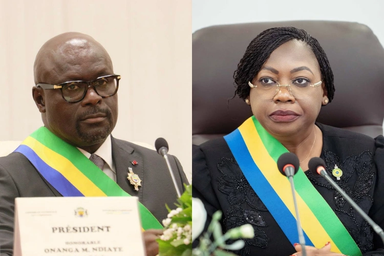 Le président de l’Assemblée nationale, Michel Régis Onanga Ndiaye, sa collègue et du Sénat, Huguette Nyana Ekoume- Awori Onanga, ouvrant les travaux de la seconde session ordinaire du Parlement.