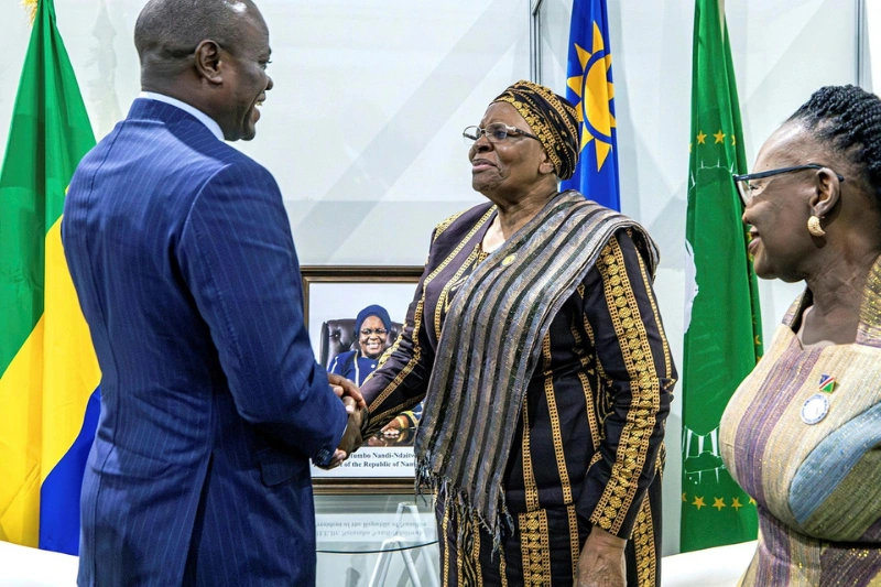 Une phase de l’entretien entre Brice Clotaire Oligui Nguema et la présidente de la Namibie. © DR