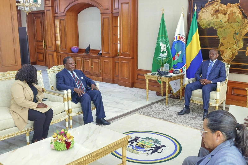 Le président Brice Clotaire Oligui Nguema, recevant le message de son homologue zambien Hakainde Hichilema.