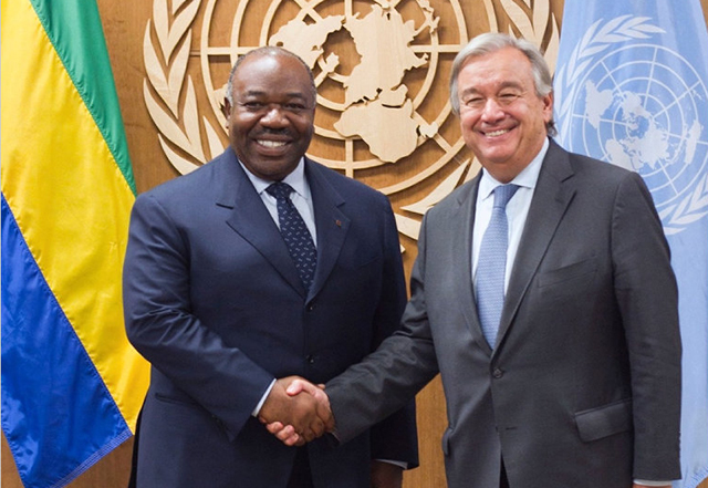 Le président Ali Bongo Ondimba et le secrétaire général de l'ONU, Antonio Guterres