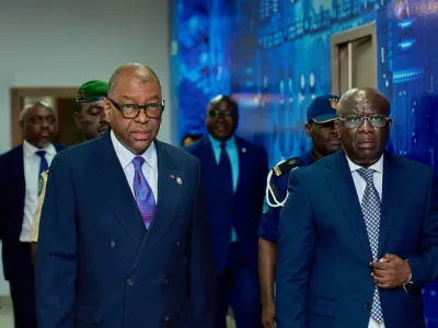 Alexandre Barro Chambrier, vice président de la République et Joël Dominique Ledaga, président de l’Autorité pour la protection des données personnelles et de la vie privée