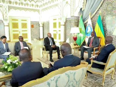 Une phase de l’audience que le chef de l’Etat, Brice Clotaire Oligui Nguema, a accordée à l’envoyé spécial de l’UA, Albert Shingiro