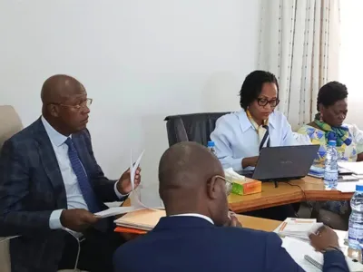 Le ministre de la Justice Paul-Marie Gondjout répondant par visioconférence aux membres du Comité onusien sur la discrimination. | DR