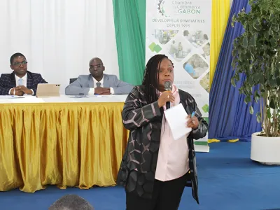 Isabelle Essonghe (debout) lors de la présentation du PPA