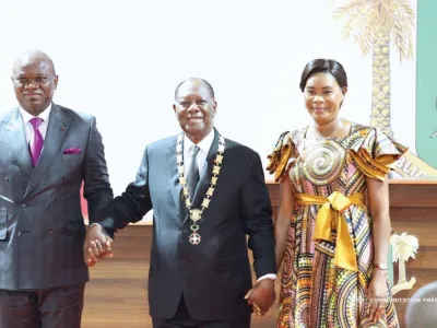 Oligui Nguema, président du Gabon, Zita Oligui, première dame du Gabon et Alassane Ouattara président de la Côte d'Ivoire
