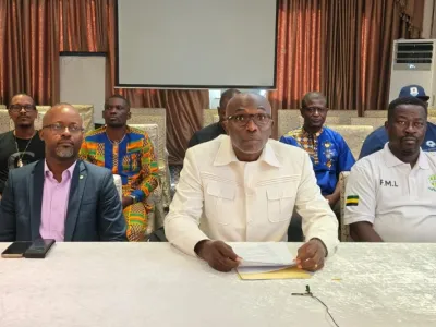 Le président Landry Nkeyi lors du point de presse relatif à l’élection du bureau directeur de la Fégafoot