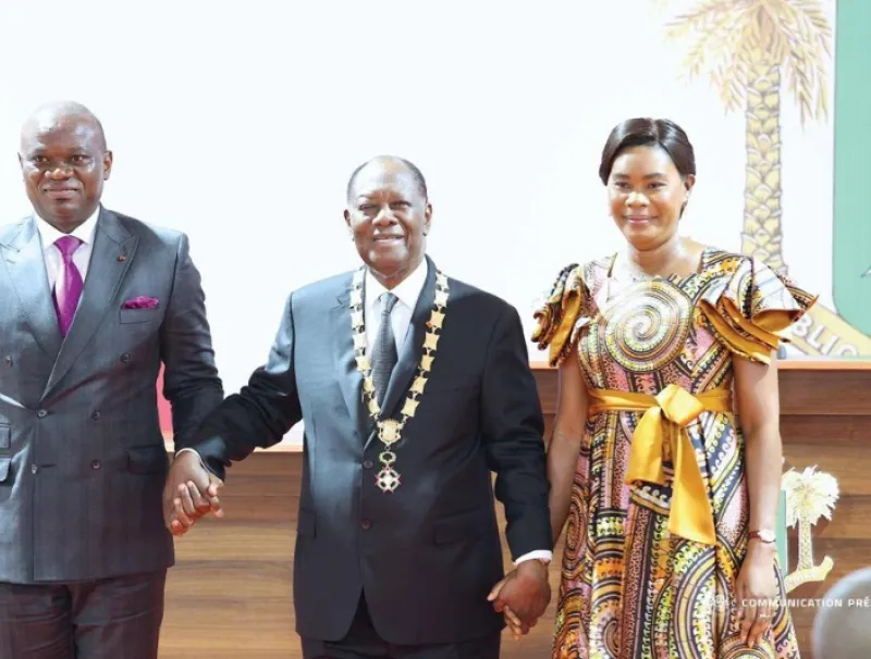 Oligui Nguema, président du Gabon, Zita Oligui, première dame du Gabon et Alassane Ouattara président de la Côte d'Ivoire