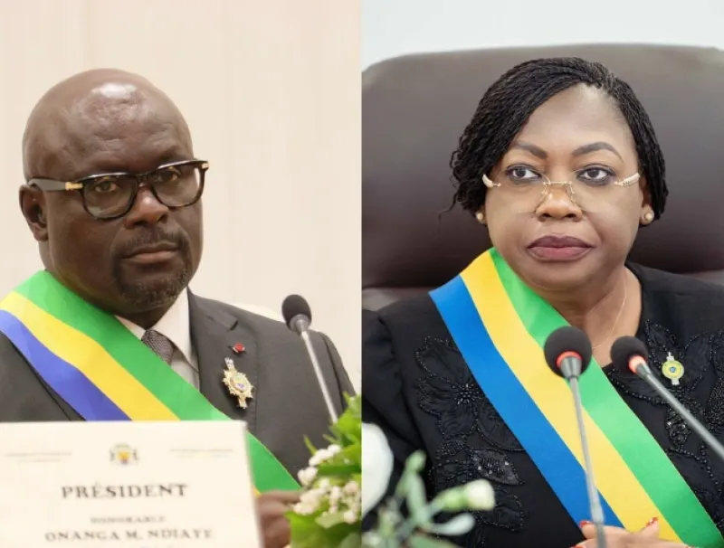 Le président de l’Assemblée nationale, Michel Régis Onanga Ndiaye, sa collègue et du Sénat, Huguette Nyana Ekoume- Awori Onanga, ouvrant les travaux de la seconde session ordinaire du Parlement.