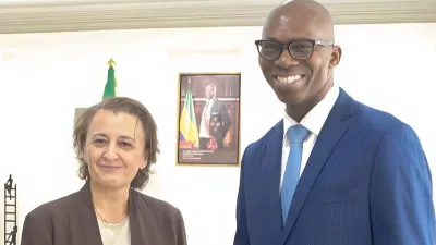 Thierry Minko, ministre de l'économie et Aliona Cebotari, Cheffe de la Délégation du Fonds Monétaire International (FMI)