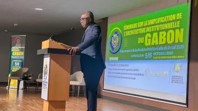 Le ministre de la Réforme et des Relations avec les institutions, Jean-François Ndong Obiang, lors du séminaire sur la simplification de l’architecture institutionnelle.