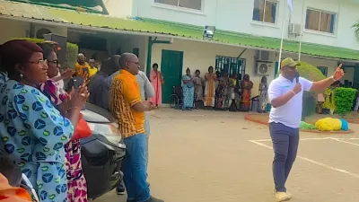 Le président du Synatra-CNSS, Parfait Koumba, s’adressant à ses collègues.