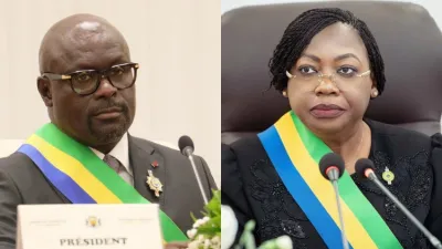 Le président de l’Assemblée nationale, Michel Régis Onanga Ndiaye, sa collègue et du Sénat, Huguette Nyana Ekoume- Awori Onanga, ouvrant les travaux de la seconde session ordinaire du Parlement.