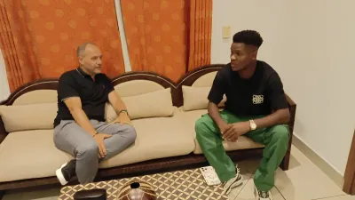 Sébastien Migné, nouveau sélectionneur des panthères du Gabon et Didier Ndong, footballeur international gabonais